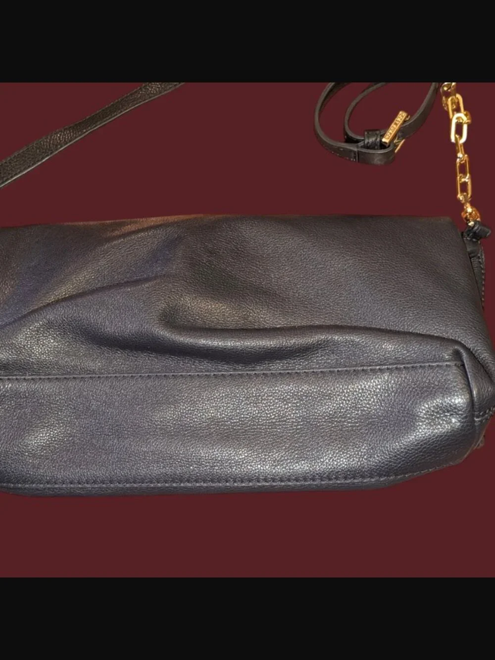 Tory Burch Sammy Dark Navy Gold Tone Hardware Pebbled Leather Magnetic Purse